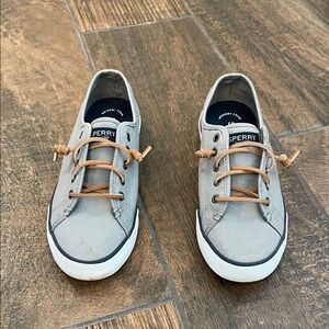 Sperry Gray Canvas Boat Shoes.